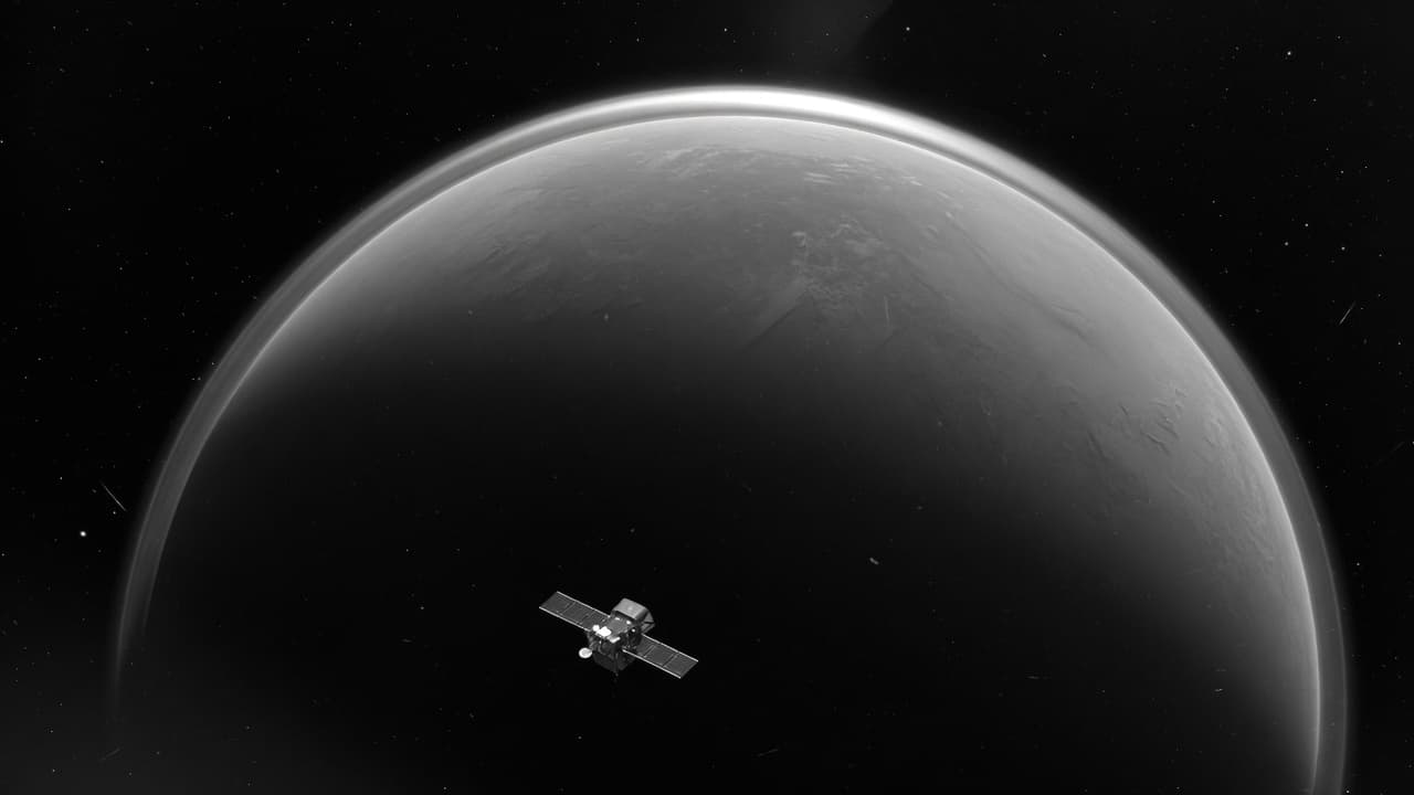 Concept render: slow orbital drift above a planetary limb